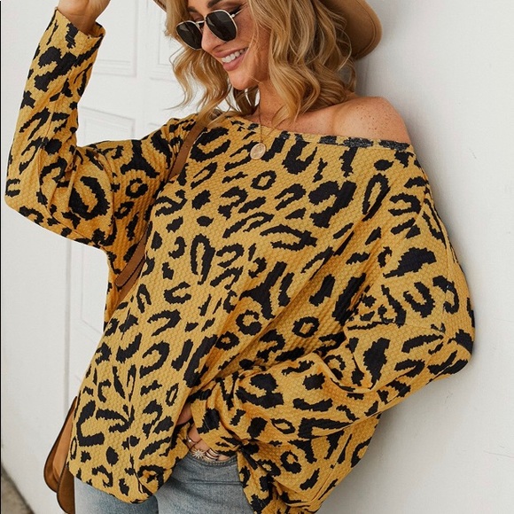 Jaxie's Unique Tops - Leopard Print Long Sleeve Top Yellow